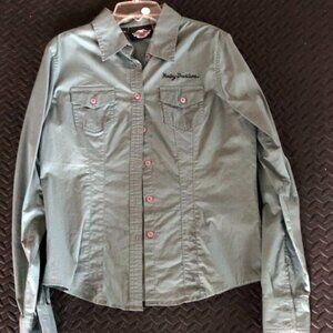 HARLEY DAVIDSON EMBROIDERED LOGO BUTTON DOWN LONG SLEEVE SHIRT SIZE MEDIUM